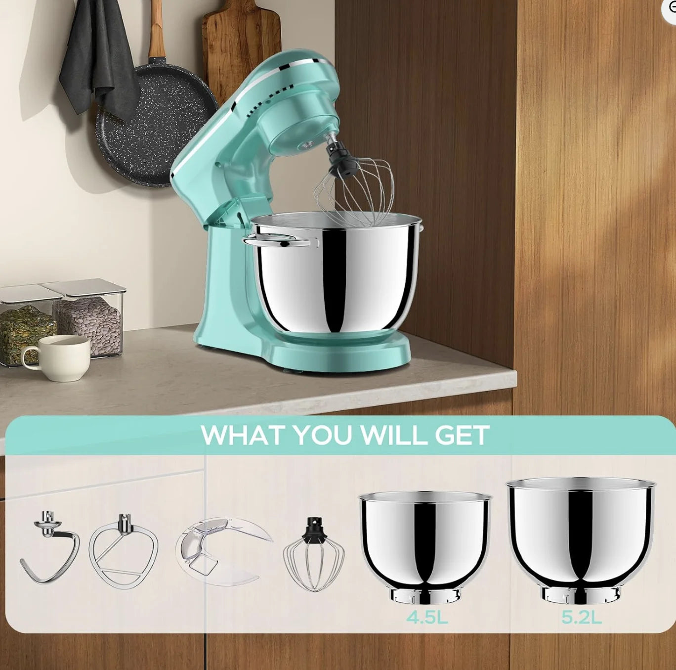 Plum Chef 6QT/5QT Dual Bowl Stand Mixer – 10-Speed Tilt-Head with Timer, Blue