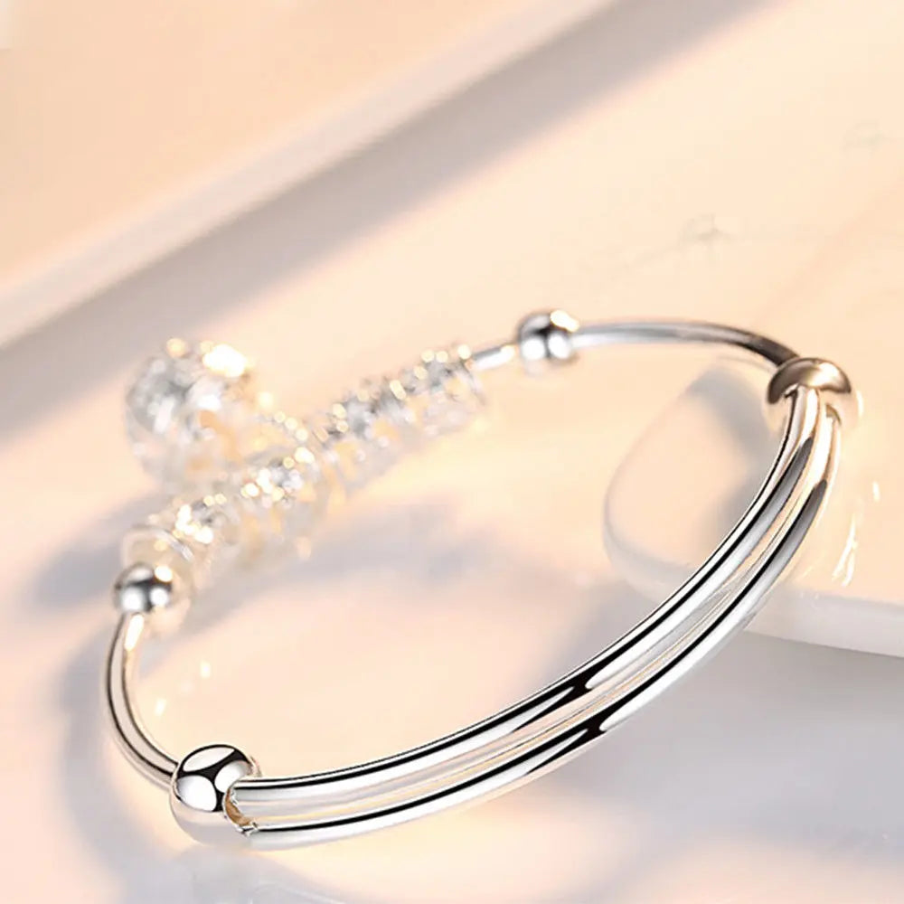 925 Sterling Silver Adjustable Bell Ball Bracelet for Women