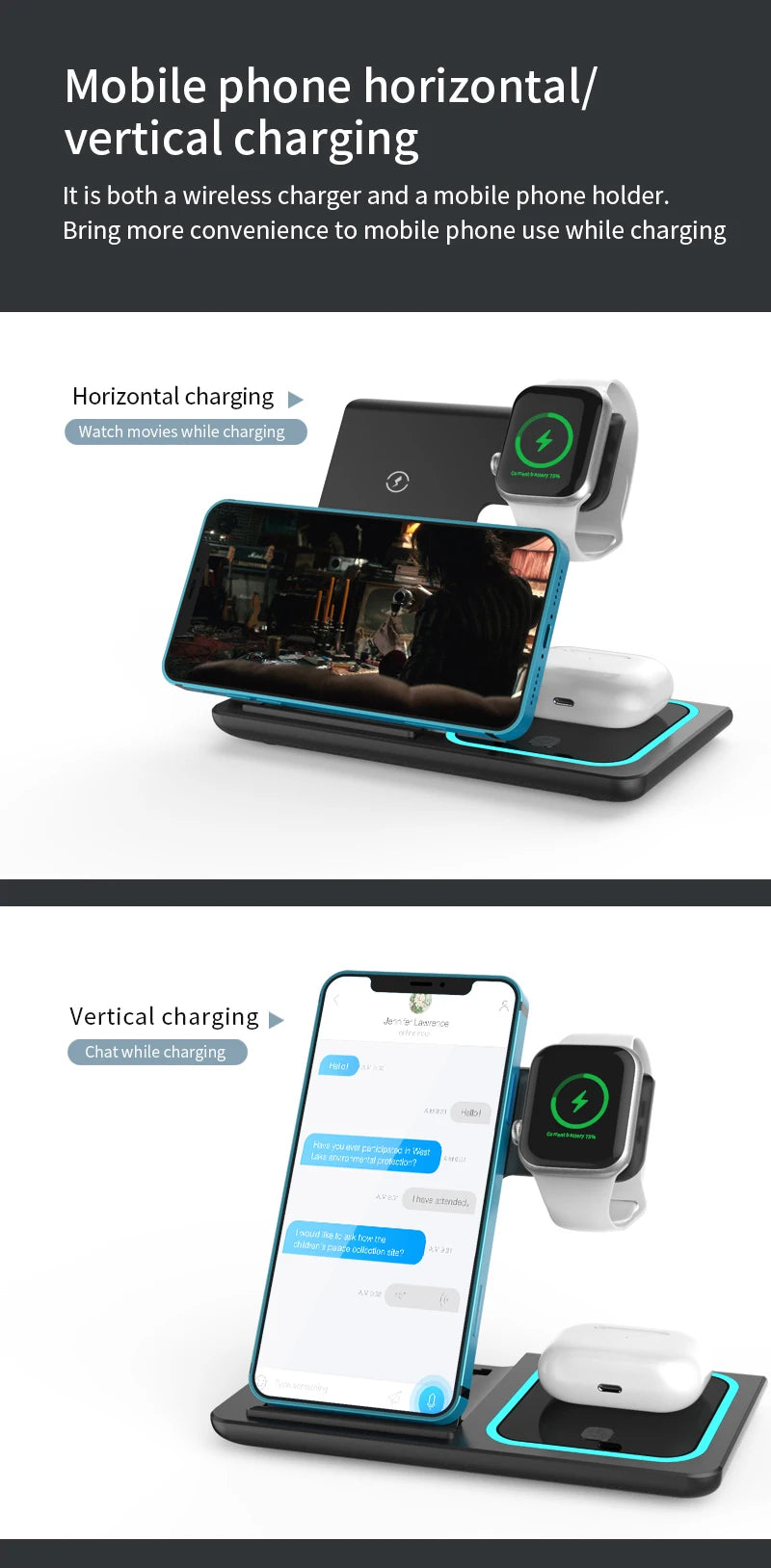 Foldable 3‑in‑1 Wireless Charger – Fast Charging Station for Apple Devices