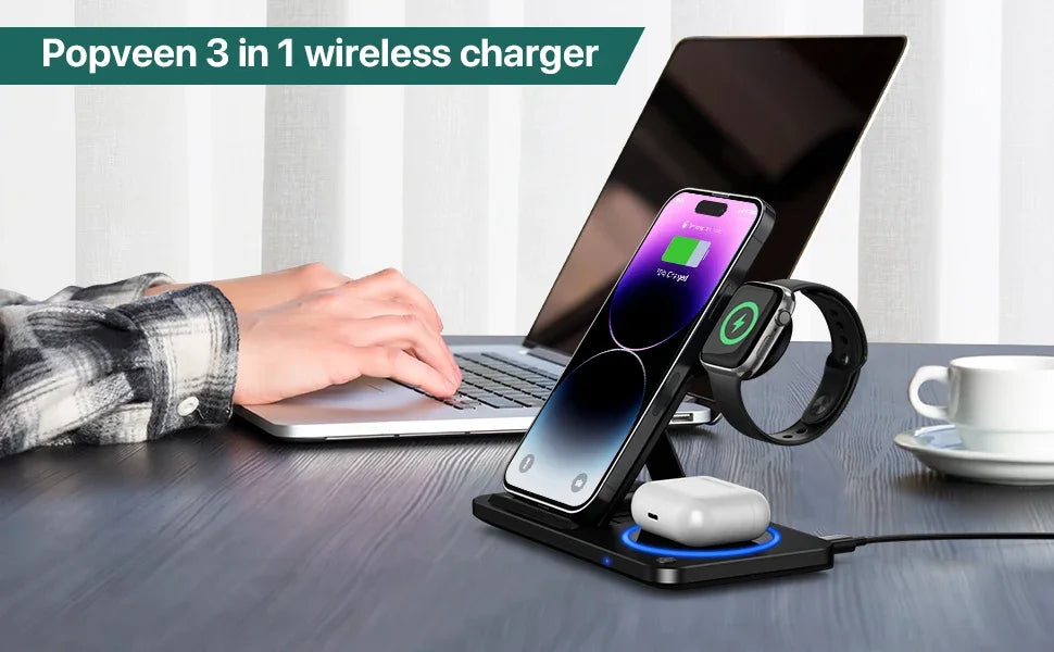Foldable 30W 3‑in‑1 Wireless Charger for iPhone, Apple Watch & AirPods