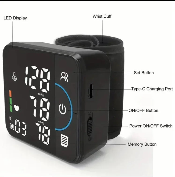 Smart Wrist Blood Pressure Monitor – Bluetooth & Voice