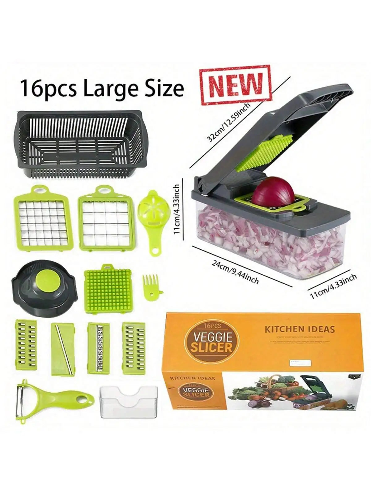 16pcs Vegetable Chopper Set – Onion & Food Slicer Dicer