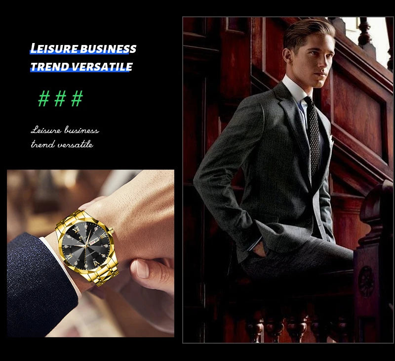 Luxury blue & gold men’s quartz watch.