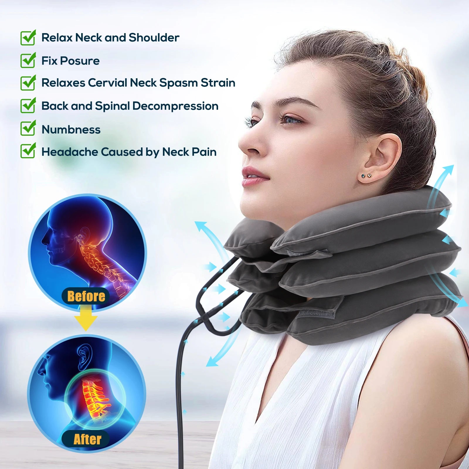Inflatable 3-Layer Neck Brace for Pain Relief