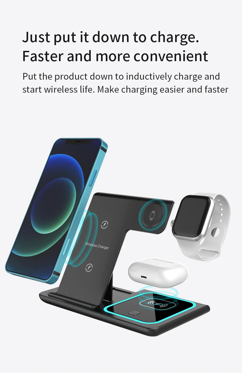 Foldable 3‑in‑1 Wireless Charger – Fast Charging Station for Apple Devices