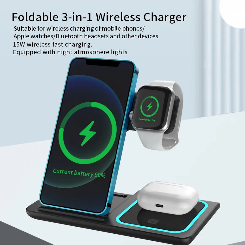 Foldable 3‑in‑1 Wireless Charger – Fast Charging Station for Apple Devices