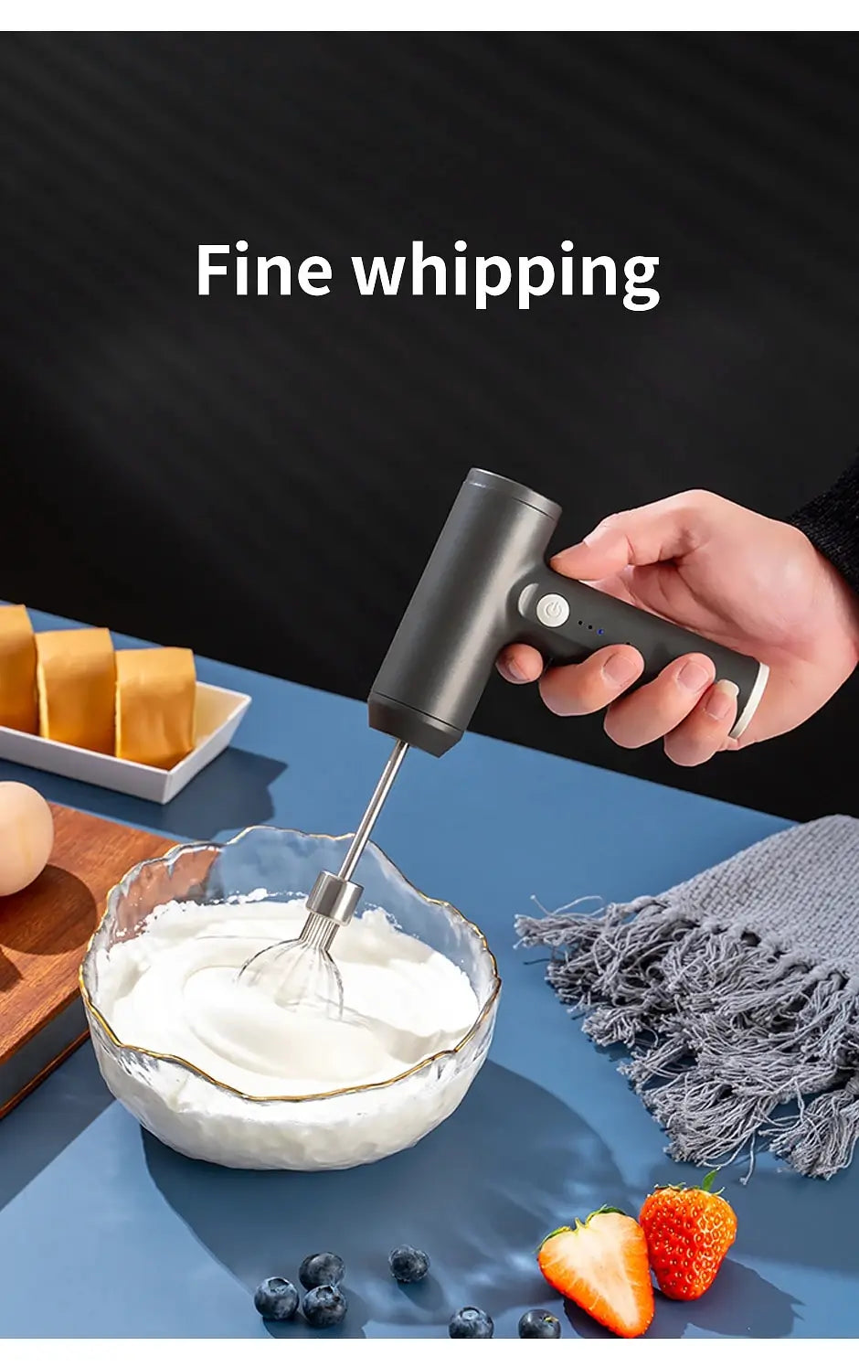 1PCS Wireless Electric Food Mixer – 3-Speed Egg Beater & Cream Mixer
