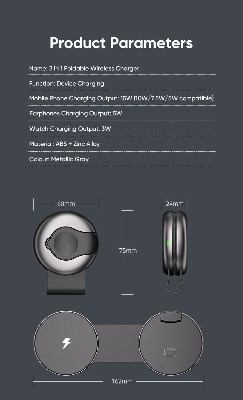 AUFU 3-in-1 Wireless Charger – Magnetic & Portable for iPhone & Apple Watch