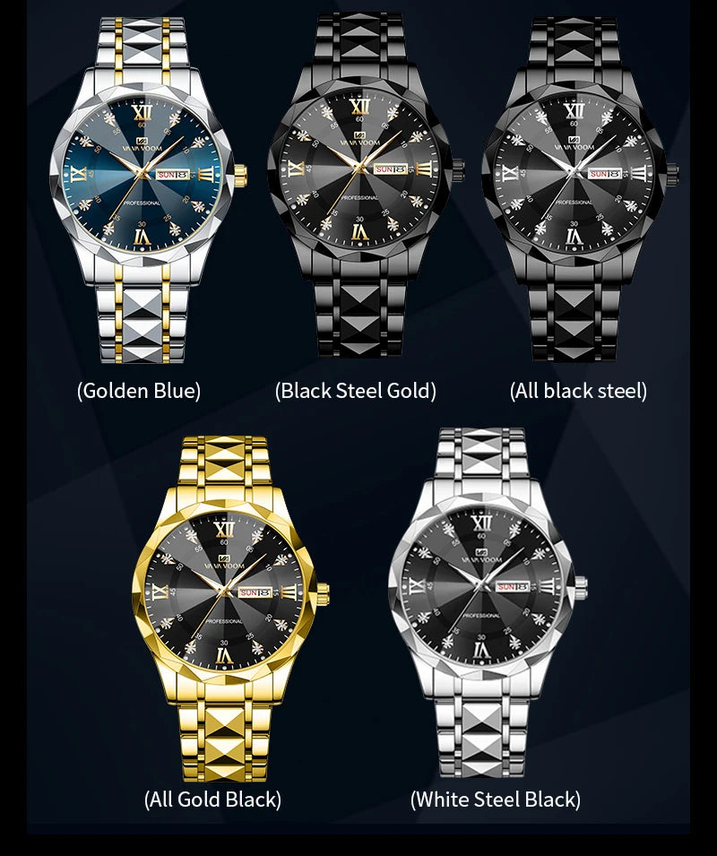 Luxury blue & gold men’s quartz watch.