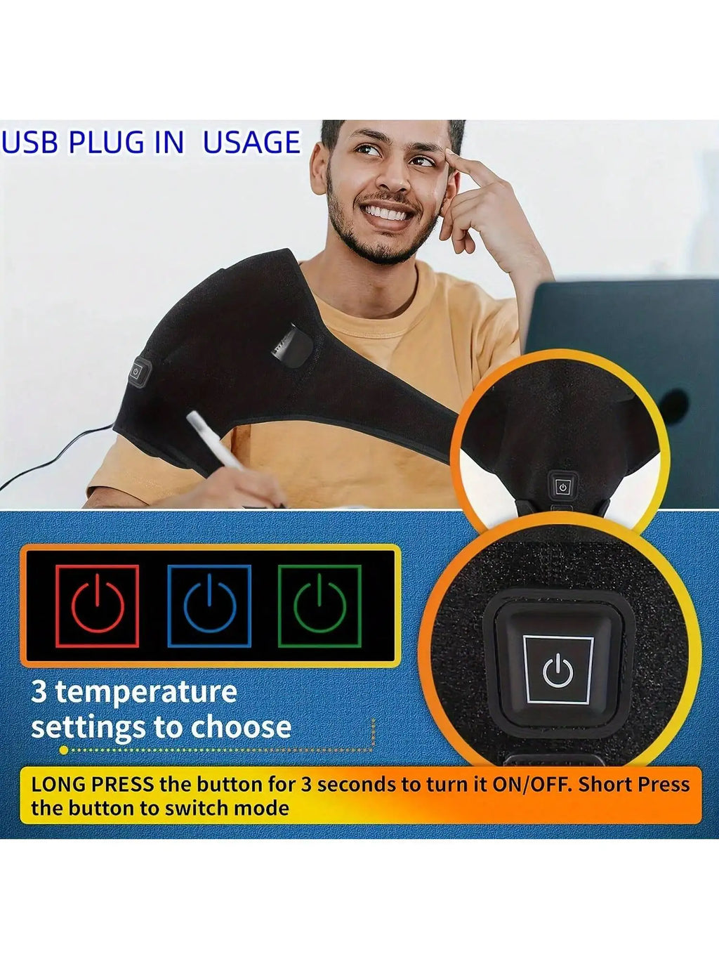 USB Electric Heated Shoulder Massager – Adjustable Brace for Muscle Relief