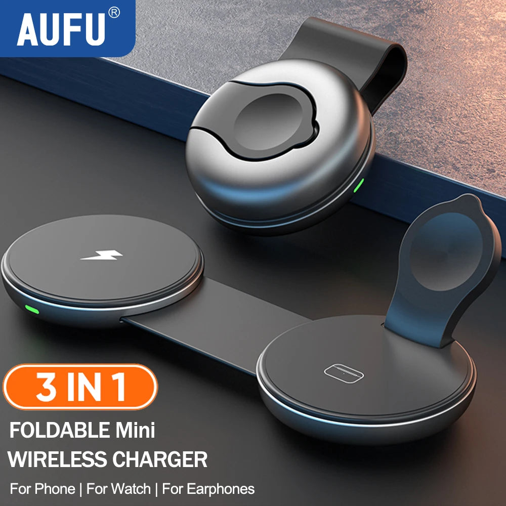 AUFU 3-in-1 Wireless Charger – Magnetic & Portable for iPhone & Apple Watch