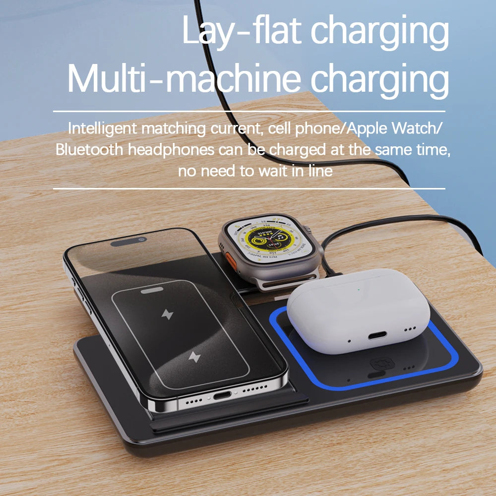 3‑in‑1 Fast Wireless Charger Stand – Foldable, LED Indicator, for Apple Devices