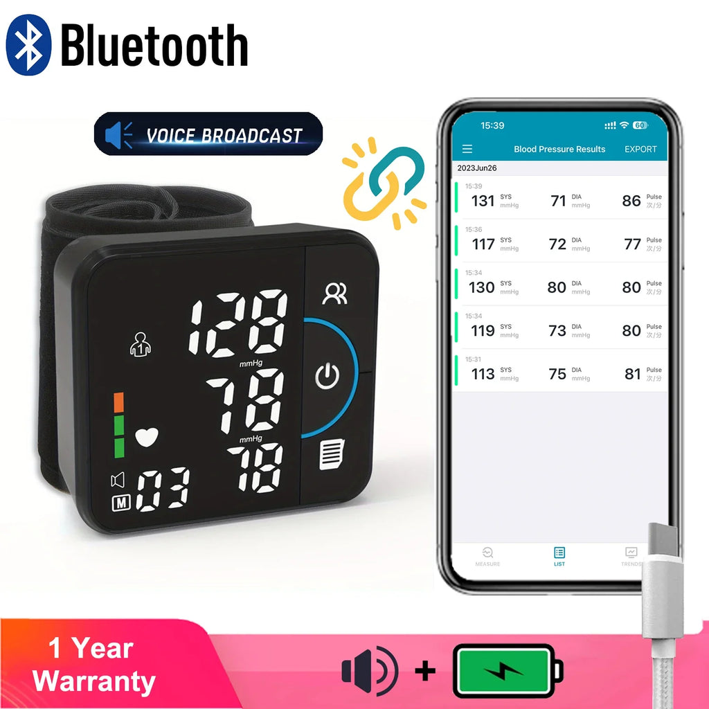 Smart Wrist Blood Pressure Monitor – Bluetooth & Voice