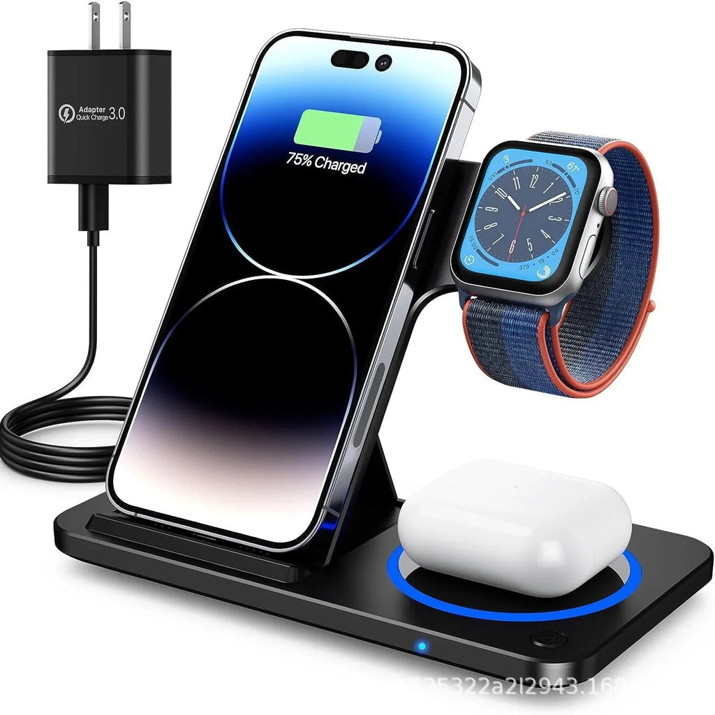 Foldable 30W 3‑in‑1 Wireless Charger for iPhone, Apple Watch & AirPods