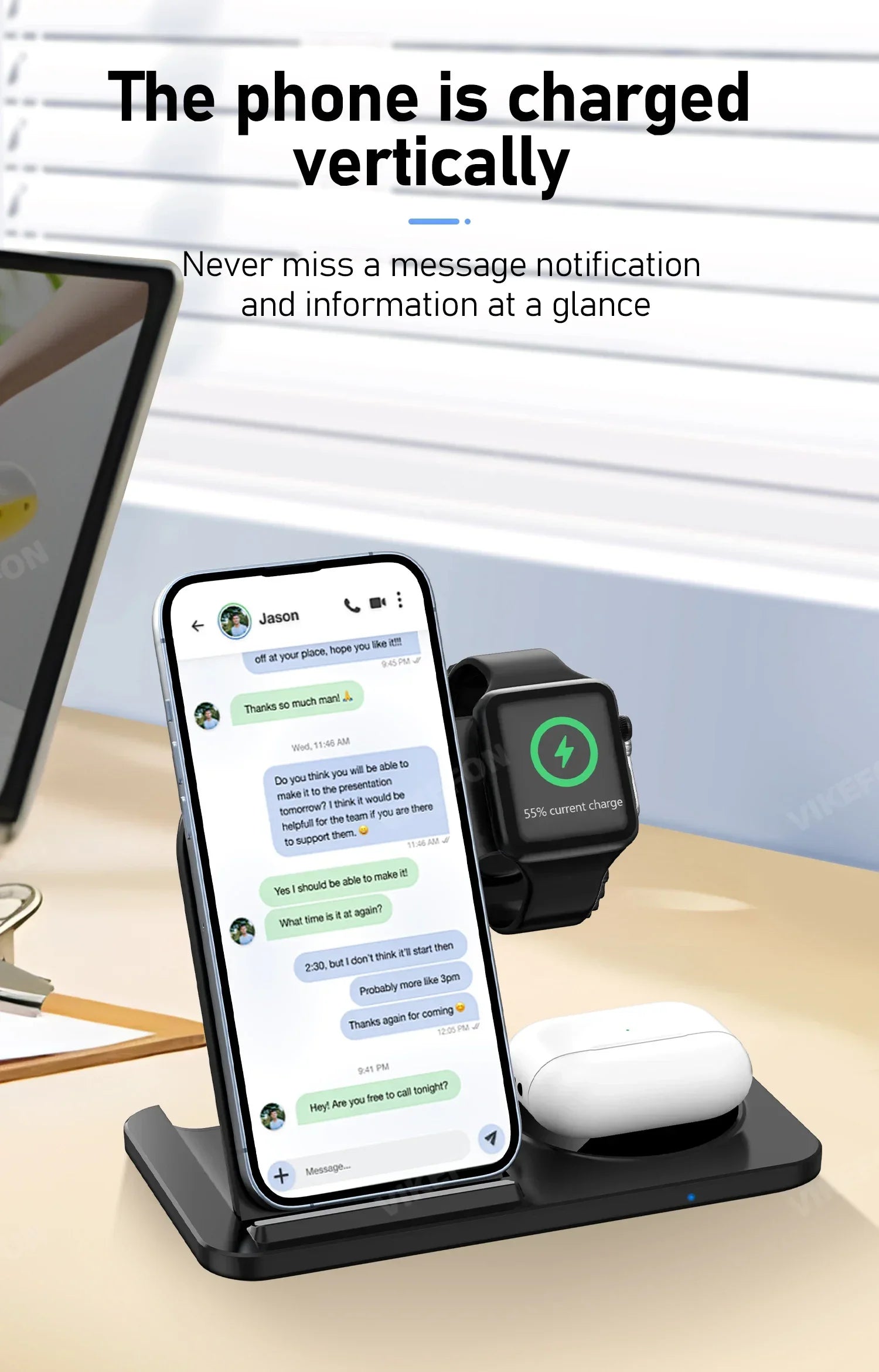 3‑in‑1 Fast Wireless Charger Stand – Foldable, LED Indicator, for Apple Devices