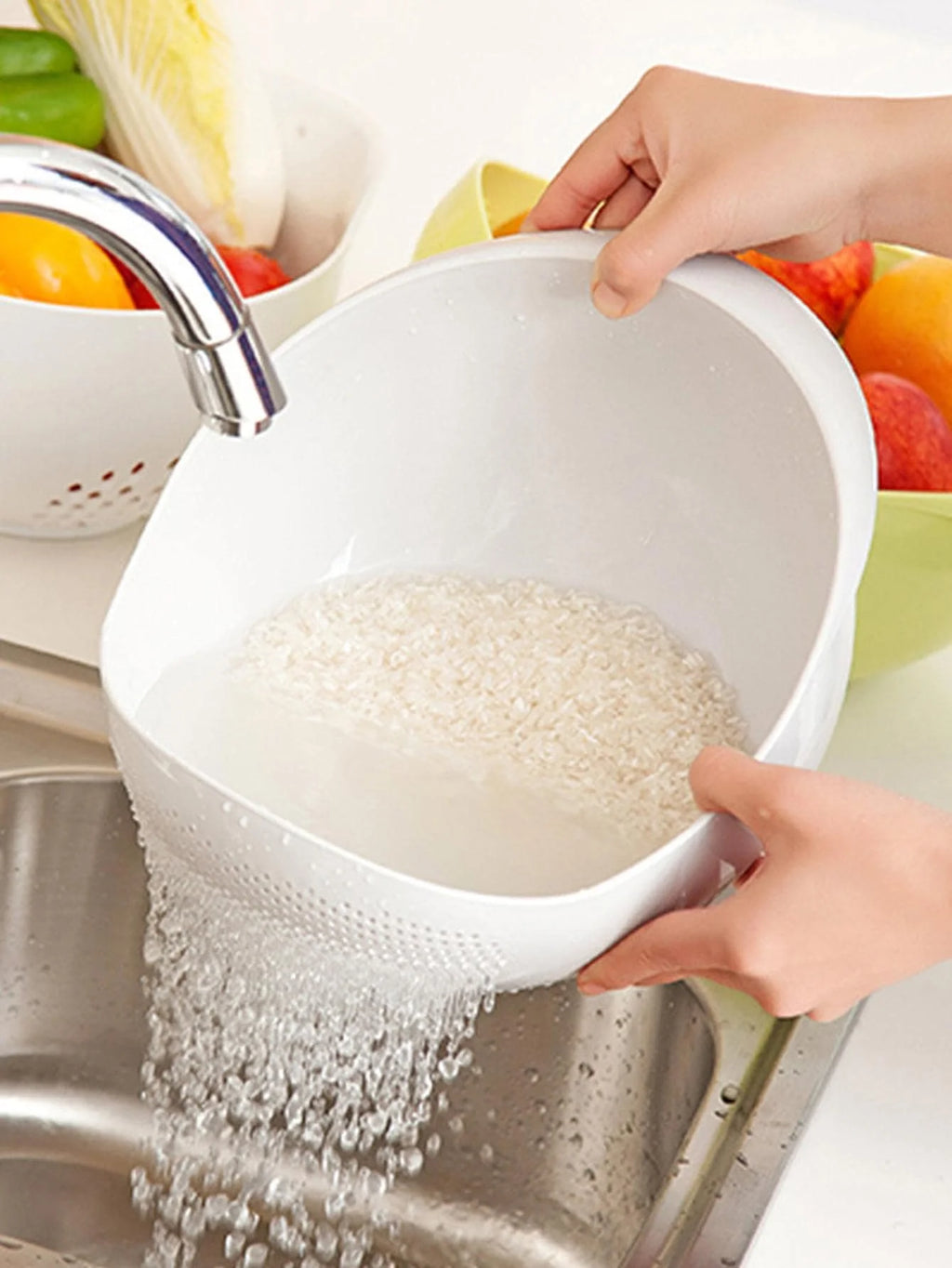 1/3 pcs – Colander Rice & Fruit Bowl with Handle, Kitchen Washing/Drain Basket