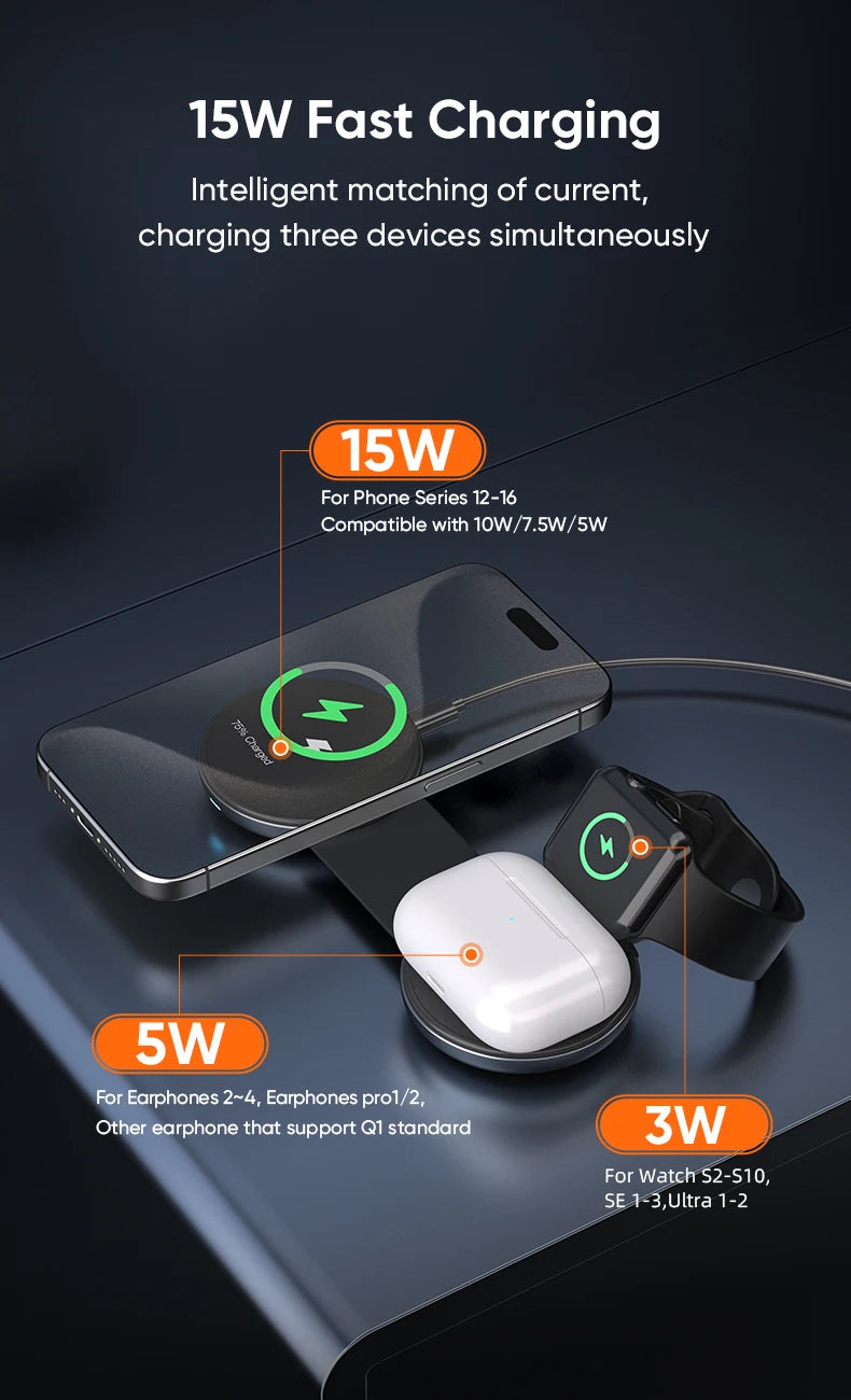AUFU 3-in-1 Wireless Charger – Magnetic & Portable for iPhone & Apple Watch