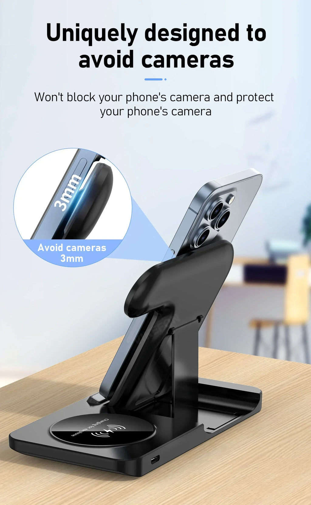 3‑in‑1 Fast Wireless Charger Stand – Foldable, LED Indicator, for Apple Devices