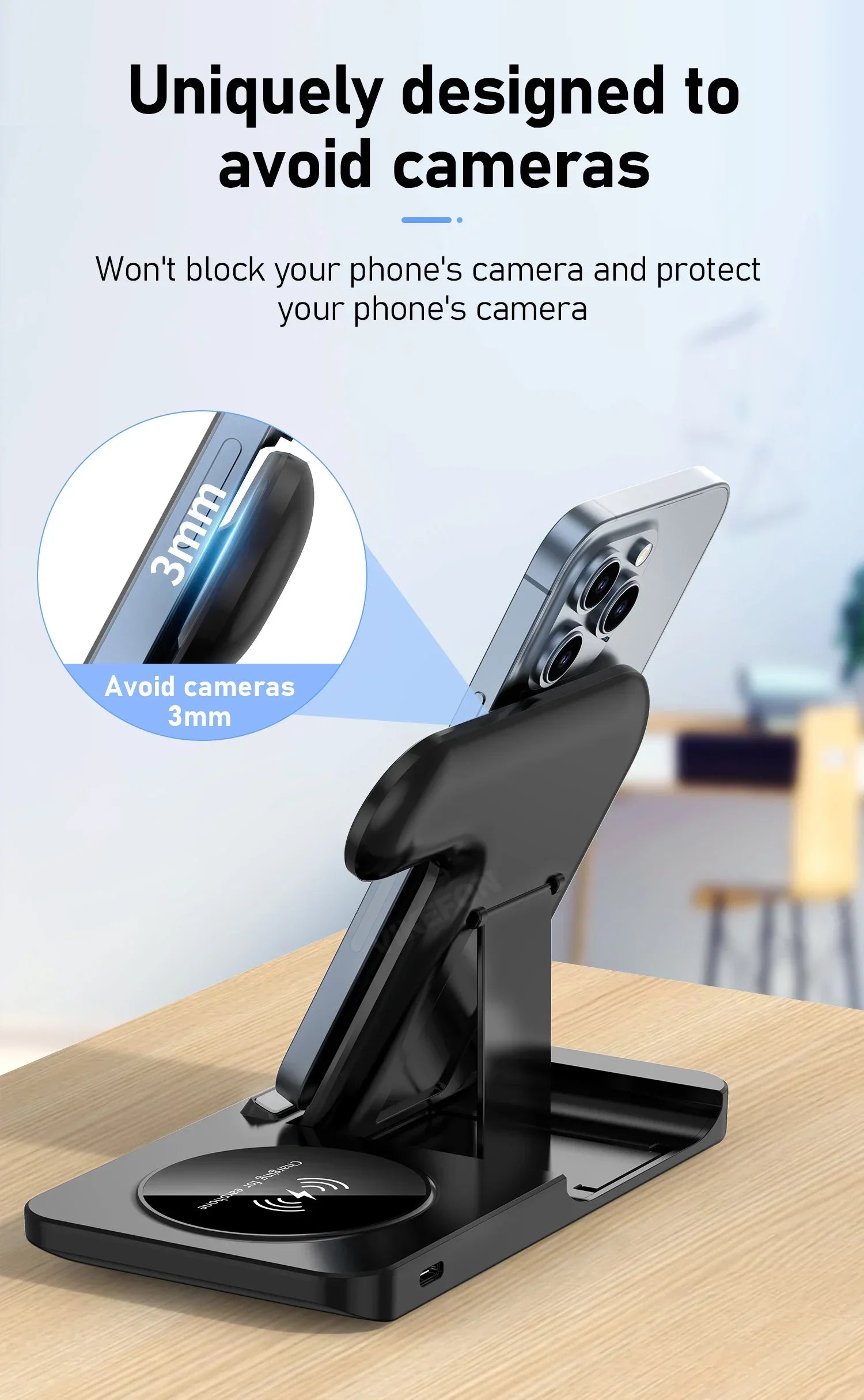 3‑in‑1 Fast Wireless Charger Stand – Foldable, LED Indicator, for Apple Devices