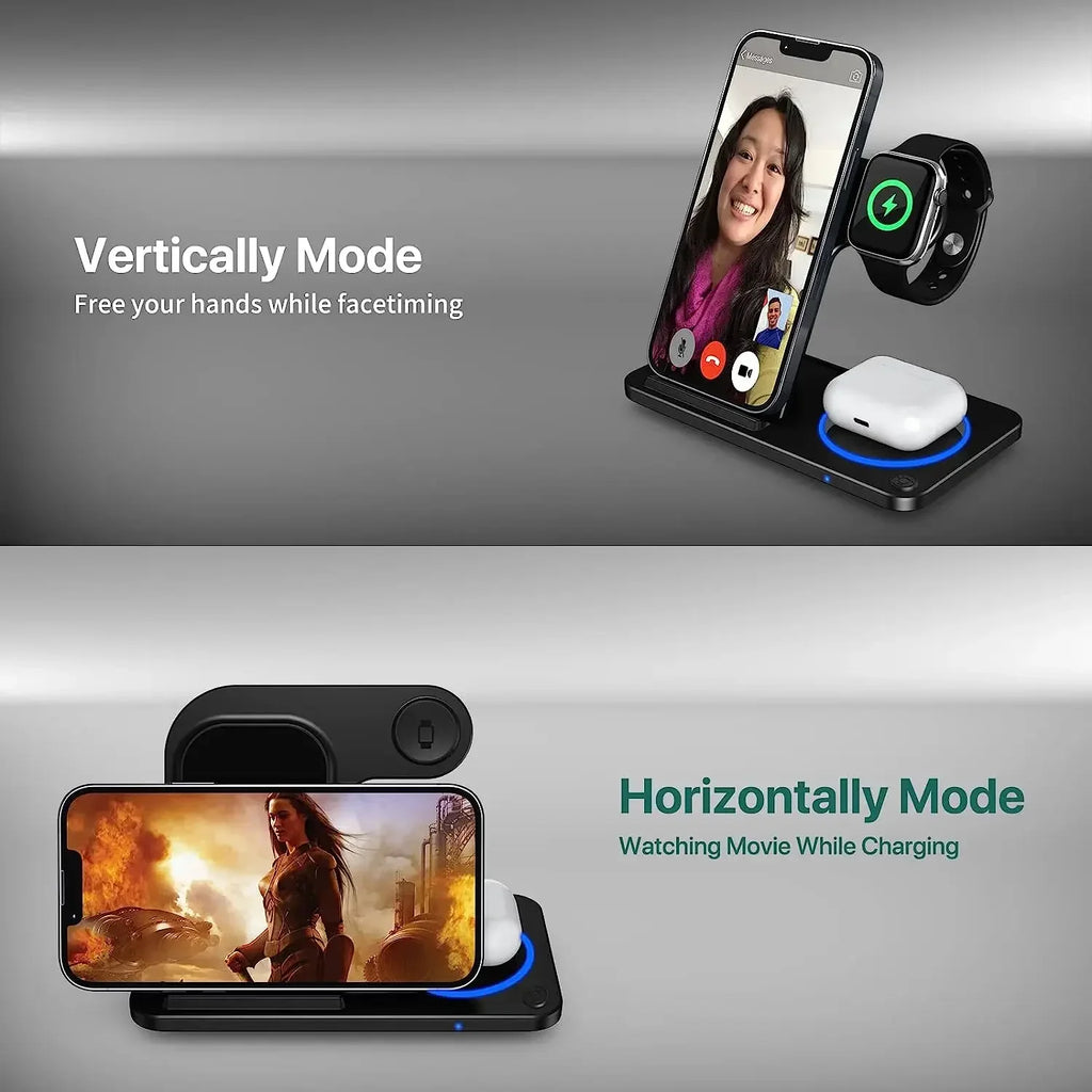 Foldable 30W 3‑in‑1 Wireless Charger for iPhone, Apple Watch & AirPods