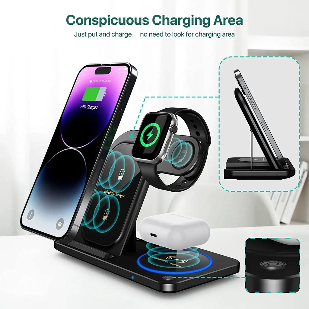 Foldable 30W 3‑in‑1 Wireless Charger for iPhone, Apple Watch & AirPods