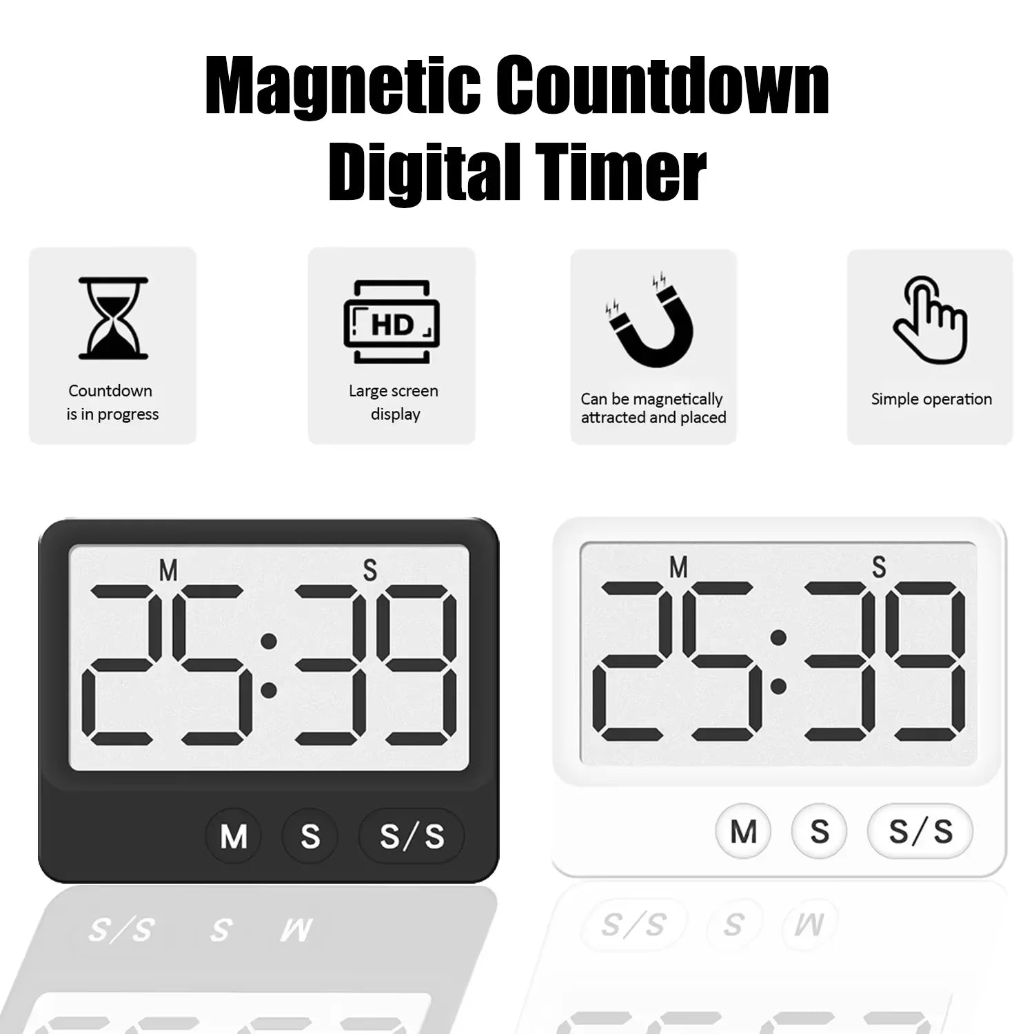 Digital Magnetic Countdown Timer – LCD Large Screen, Mute, Kids & Kitchen Use