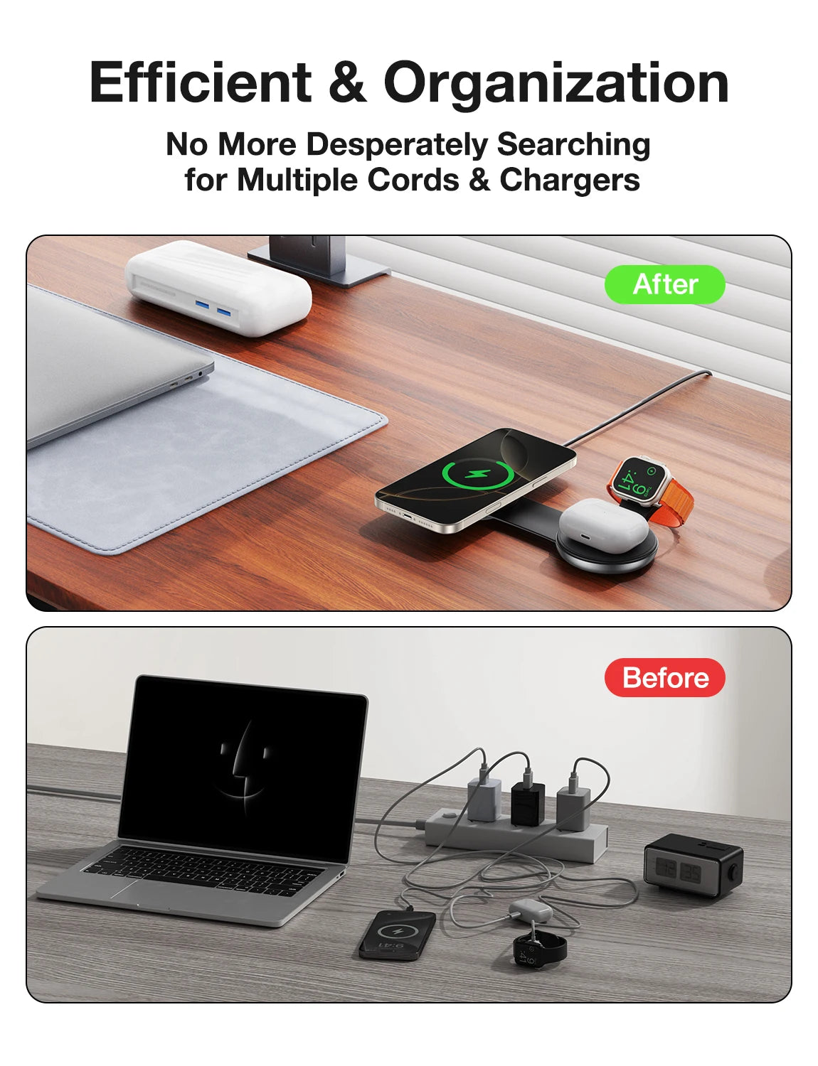 AUFU 3-in-1 Wireless Charger – Magnetic & Portable for iPhone & Apple Watch