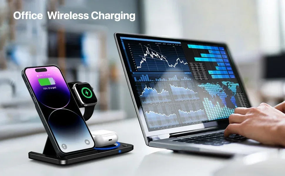Foldable 30W 3‑in‑1 Wireless Charger for iPhone, Apple Watch & AirPods