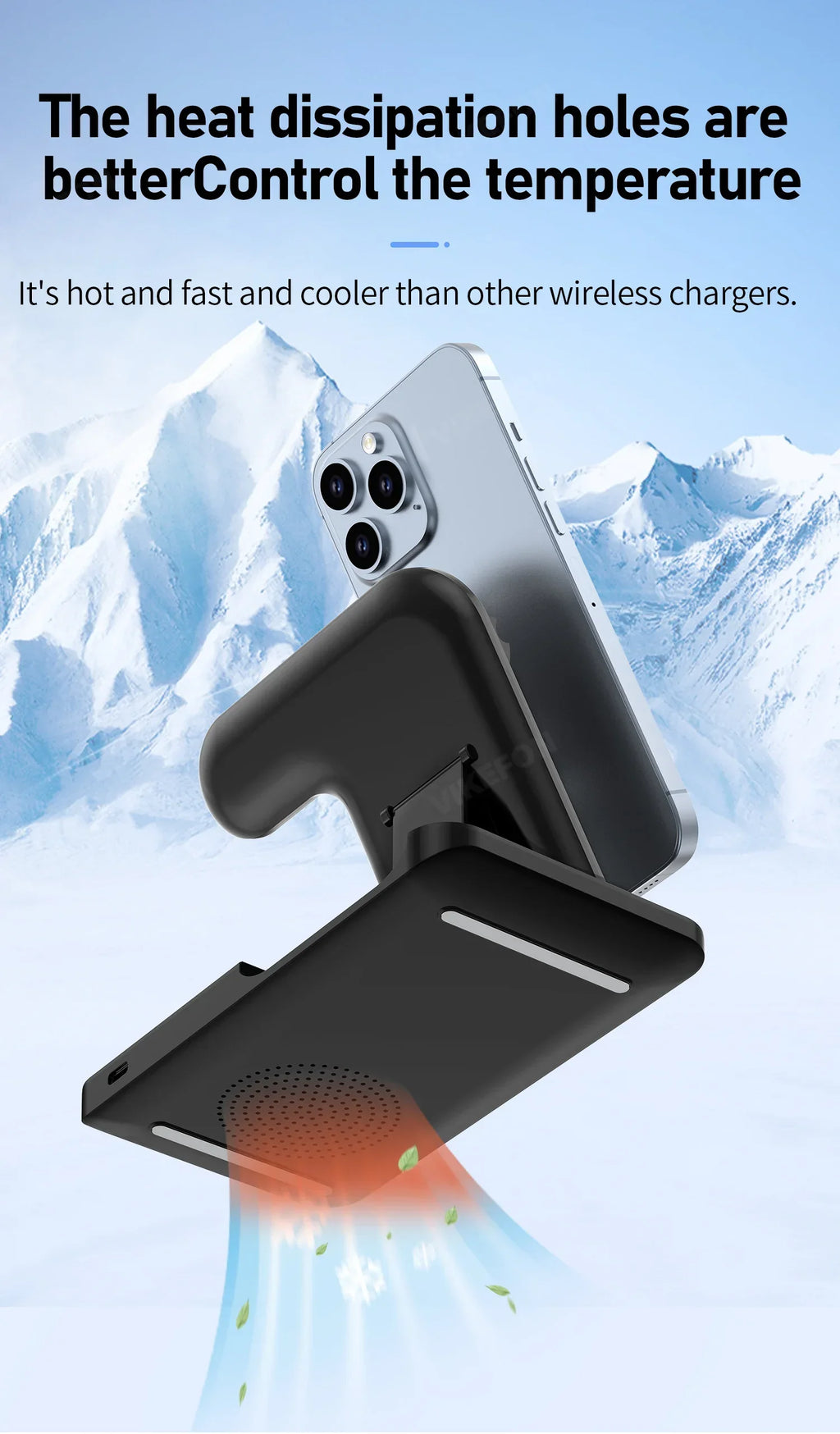 3‑in‑1 Fast Wireless Charger Stand – Foldable, LED Indicator, for Apple Devices