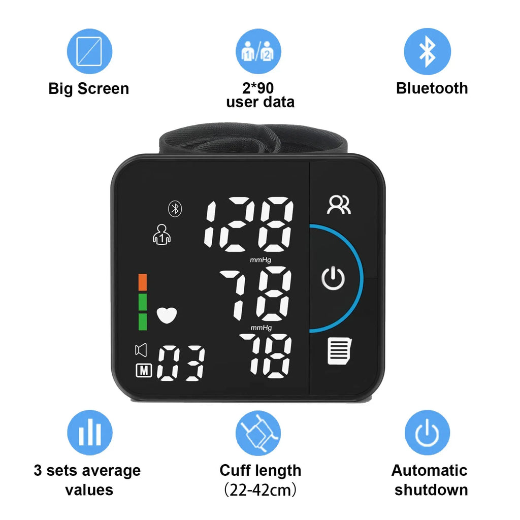 Smart Wrist Blood Pressure Monitor – Bluetooth & Voice