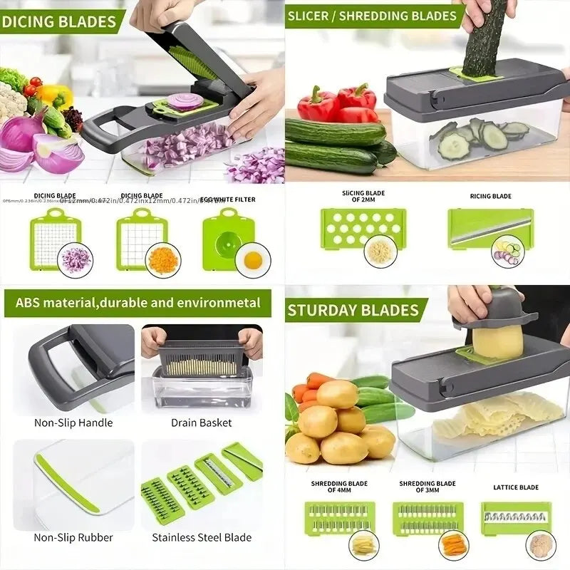 16pcs Vegetable Chopper Set – Onion & Food Slicer Dicer