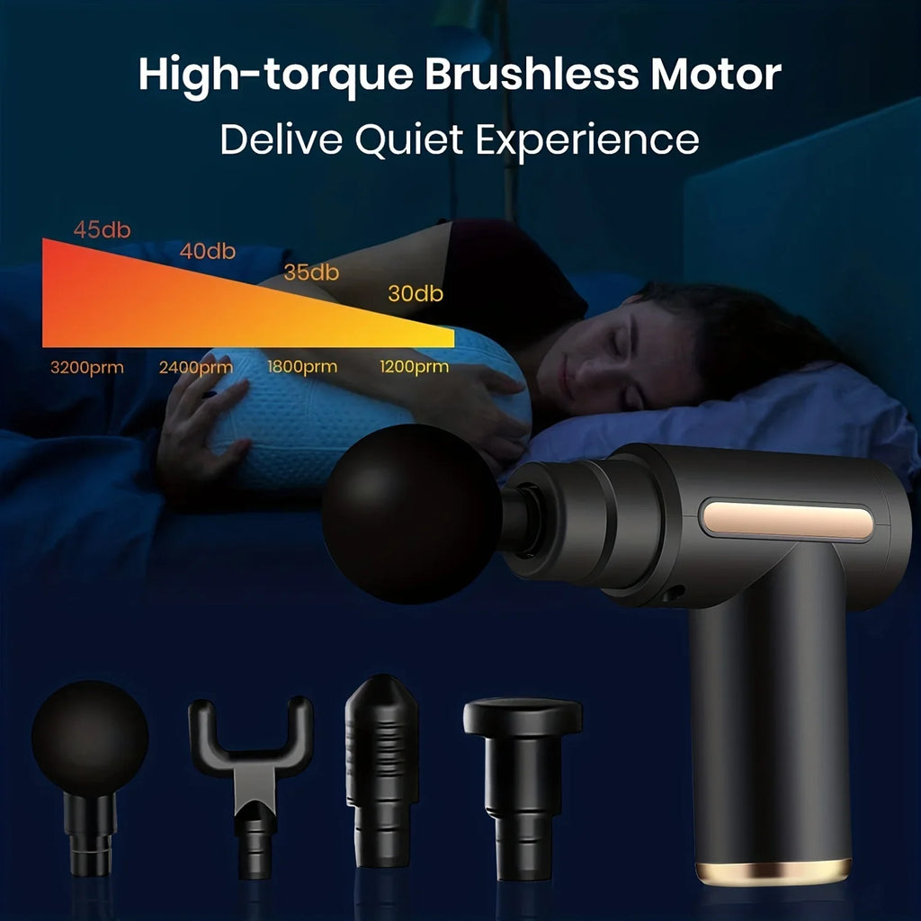 Portable Electric Massage Gun – LED Touch, 4 Interchangeable Heads