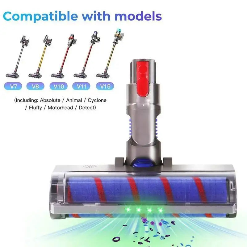 Soft Roller Brush for Dyson V7/V8/V10/V11/V15 – Direct Drive + 4 LED Lights