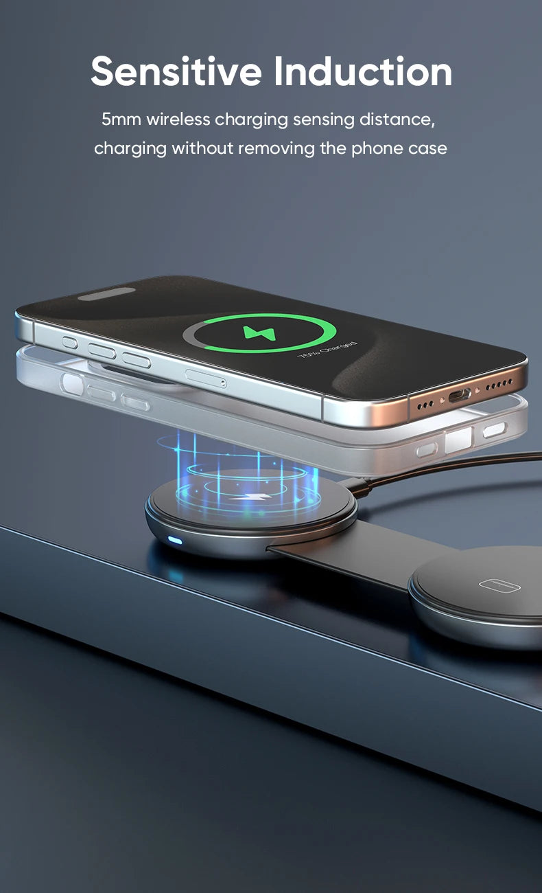 AUFU 3-in-1 Wireless Charger – Magnetic & Portable for iPhone & Apple Watch