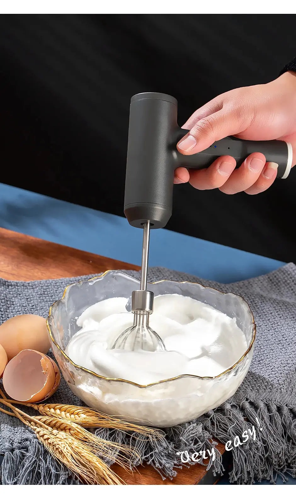 1PCS Wireless Electric Food Mixer – 3-Speed Egg Beater & Cream Mixer
