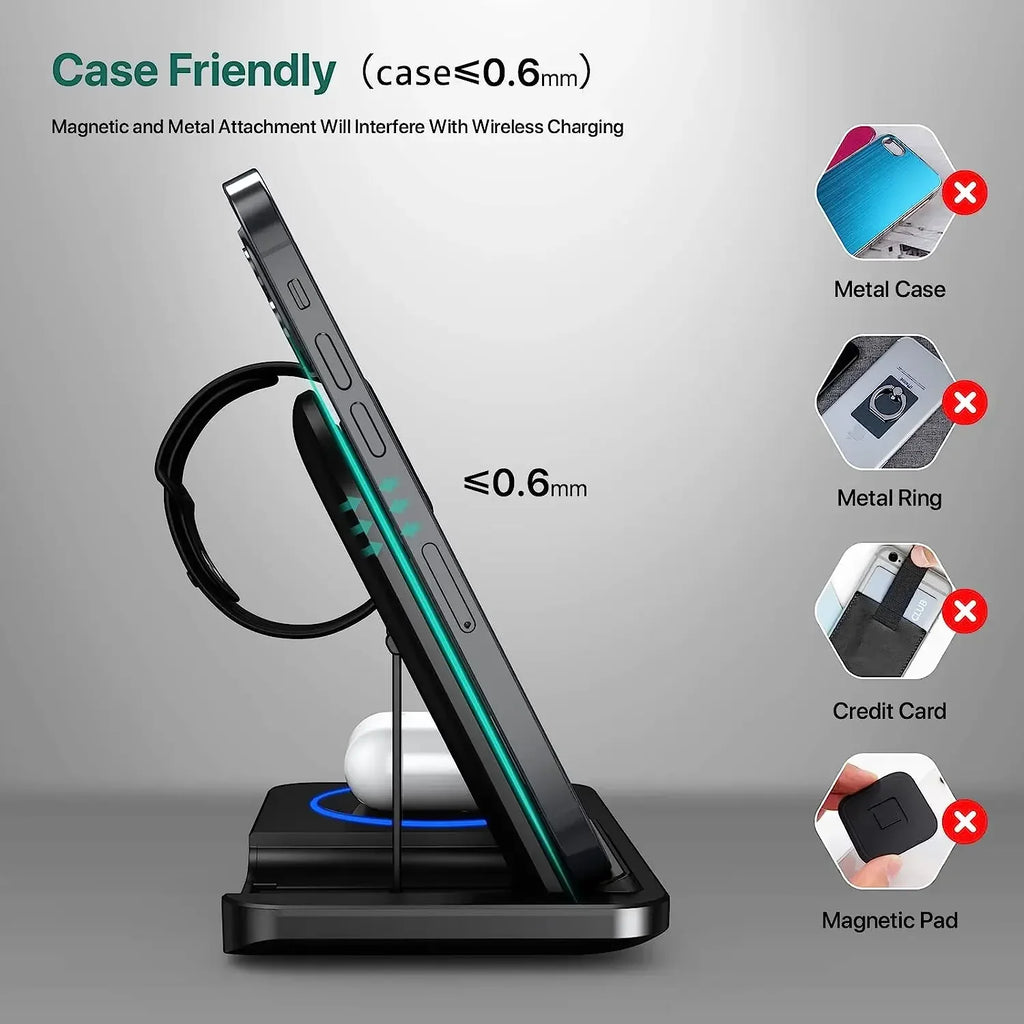 Foldable 30W 3‑in‑1 Wireless Charger for iPhone, Apple Watch & AirPods