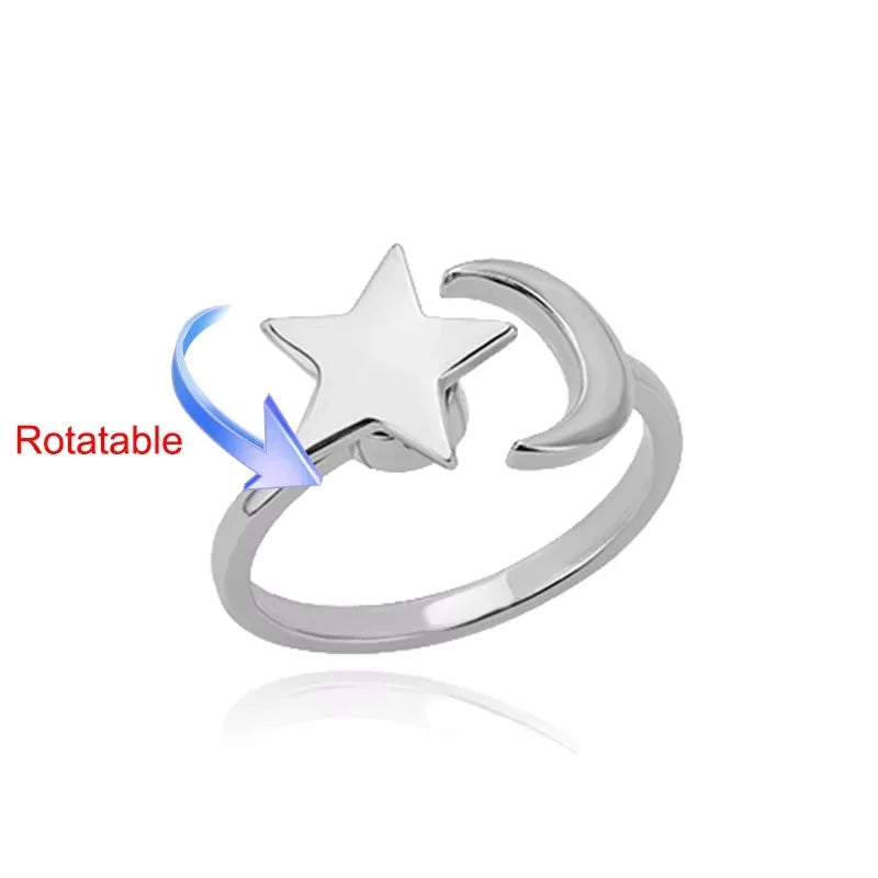 Rotating Sun Opal Stainless Steel Ring